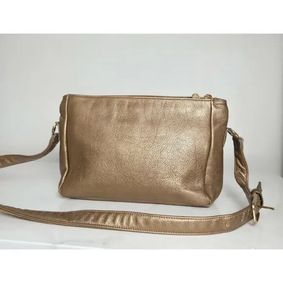 Vintage SAS Metallic Bronze Gold Crossbody Purse Handbag Croc Accents - Picture 3 of 7